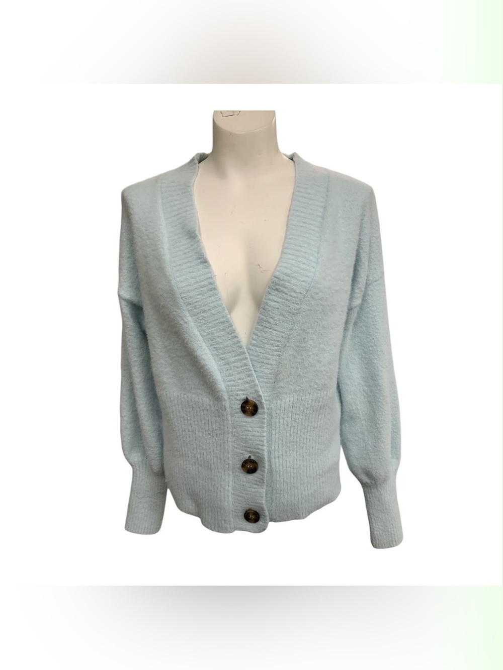 MELISSA NEPTON Pale Blue V‑Neck Button Cardigan Size M